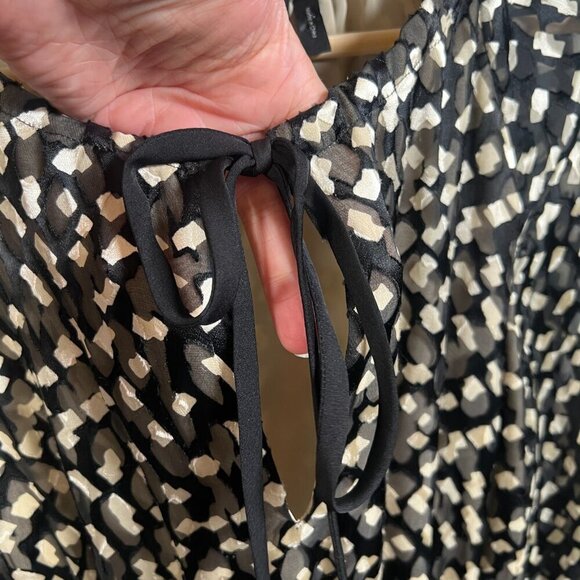 Theory Confetti Print Long Sleeve Silk Blend Dress Size Small Black Tan Career - Picture 8 of 11